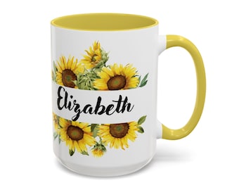 Personalized Sunflower Mug Custom Name Cup Ceramic Floral Drinkware Birthday Gift Idea Unique Beverage Container Coffee Accessory Kitchen