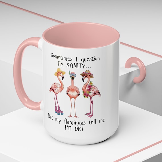 Funny Flamingo Mug Coffee Cup Ceramic Design Kitchen Accessory Office Desk Humor Gift Birthday Present Tropical Theme Quirky Decoration