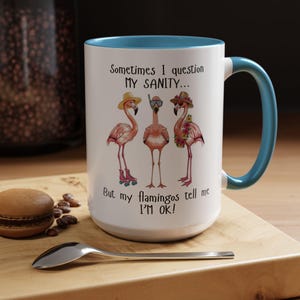 Office Desk Accessory Funny Flamingo Mug Ceramic Coffee Cup Morning Routine Essential Humorous Design Quirky Decoration Perfect Coworker Gift Birthday Present Friend Surprise Tropical Theme Collection Microwave Safe Dishwasher Safe Multiple