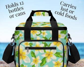 Beach Cooler Bag Plumeria Beach Tote Insulated Summer Party Cooler Large Beach Day Gift for Beach Lover Boat Picnic Outdoor Travel Vacation