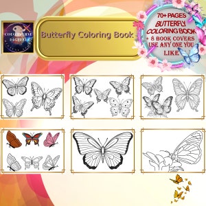 Floral Butterfly Coloring Book, Printable Flower Butterflies Coloring Pages, Grayscale Coloring Book for Adult and Kids, Fantasy Coloring