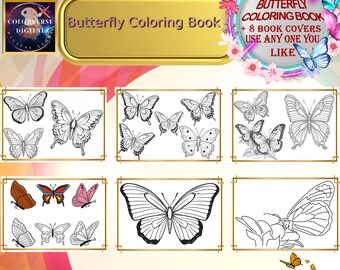 Floral Butterfly Coloring Book | Grayscale Fantasy Coloring Pages | Printable PDF for Adults | Relaxing Art Therapy Digital Download