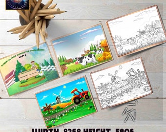 Farm Animal Coloring Book, Kids Homeschool Activity (Digital Download)