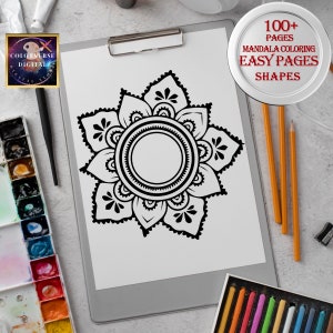 Easy Mandala Book Coloring Kids Toddlers Preschoolers Coloring Book Simple 100+ Coloring Pages Homeschool Printable Kindergarten A4 Size PDF