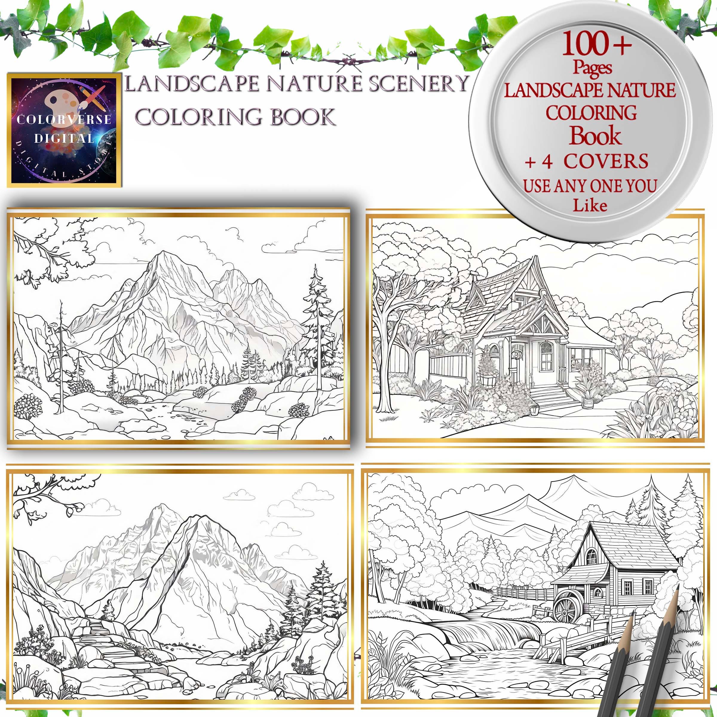 LANDSCAPE NATURE Scenery Coloring Pages for Adults Printable Coloring ...
