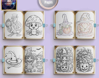 Creepy Kawaii Pumpkin Coloring Book, 100 Grayscale Pages, Halloween Activity Book, Spooky Coloring, Gift for Kids