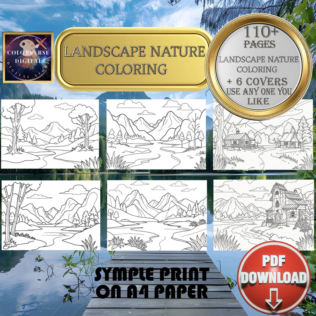 LANDSCAPE NATURE Scenery Coloring Book for Adults Printable Coloring ...