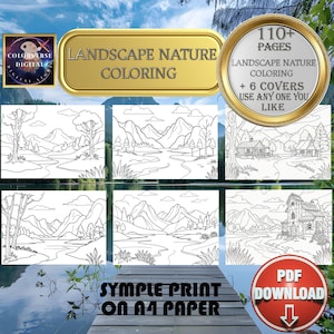 LANDSCAPE NATURE Scenery Coloring Book for Adults Printable Coloring Book pdf Coloring Pages Adult Coloring Pages A4 Size Printable PDF