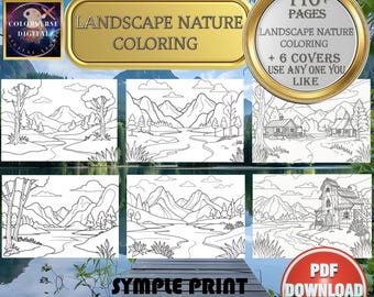 LANDSCAPE NATURE Scenery Coloring Book for Adults Printable Coloring Book pdf Coloring Pages Adult Coloring Pages A4 Size Printable PDF