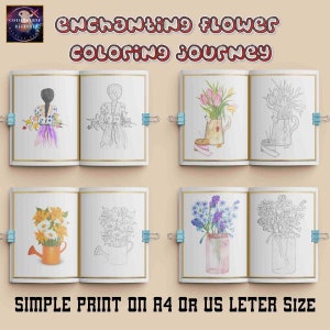 Kawaii Coloring Book for Adults, Kids and Toddler, Floral Coloring Book, Greyscale, Digital Illustration, Printable 150+ Pages PDF File