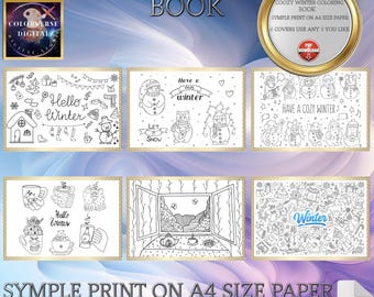 Kawaii Winter Coloring Book | Cozy Snow Scenes Printable PDF | Cute Animals & Hot Cocoa | Fun Art Therapy for Kids  Adults | A4 Download