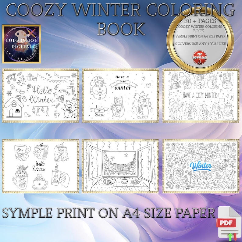 Aesthetic Coloring Book, Cozy Cold Winter Snowy Scenes Coloring Pages ...