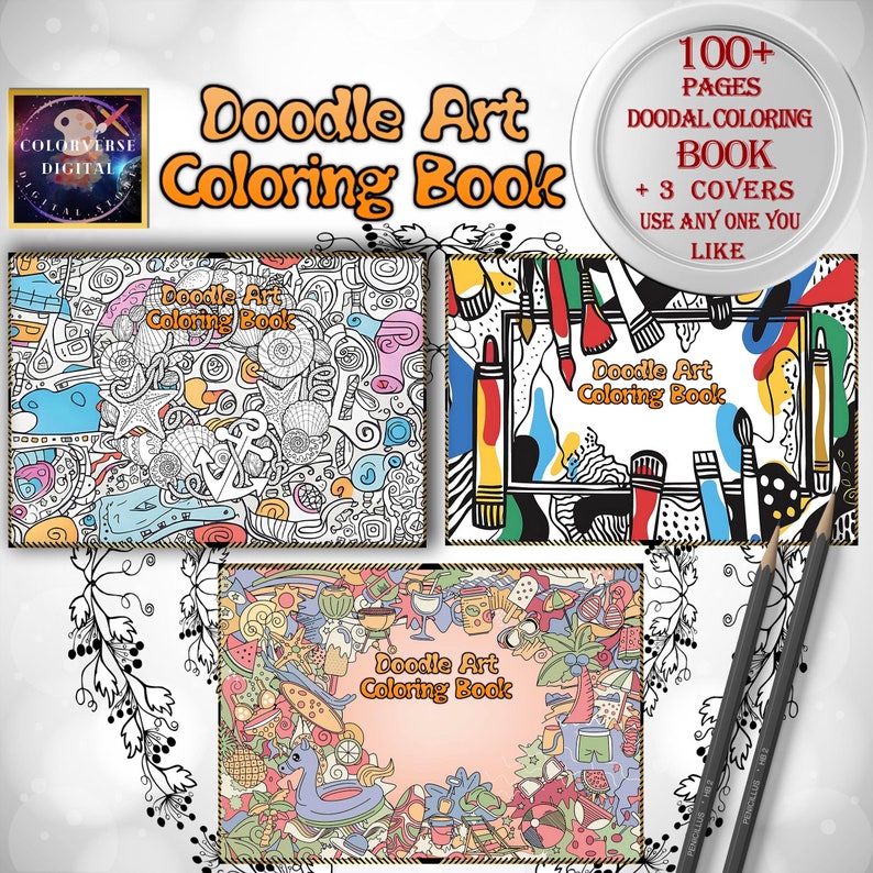 Kawaii Doodles Coloring Book | 100 Grayscale Pages (A4 Printable PDF ...