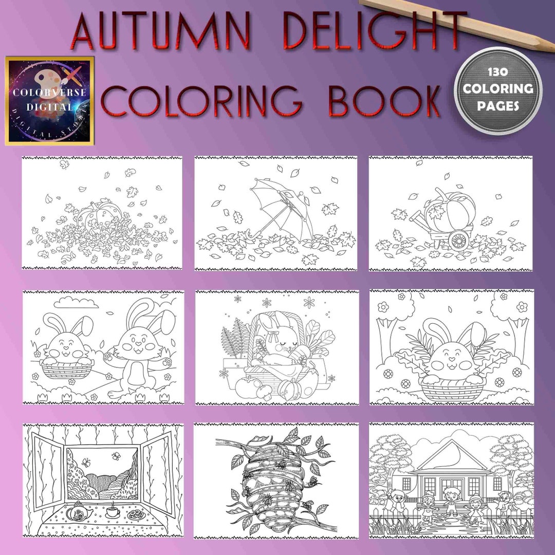 Autumn Coloring Book for Kids & Adults 130 Seasonal Grayscale Pages