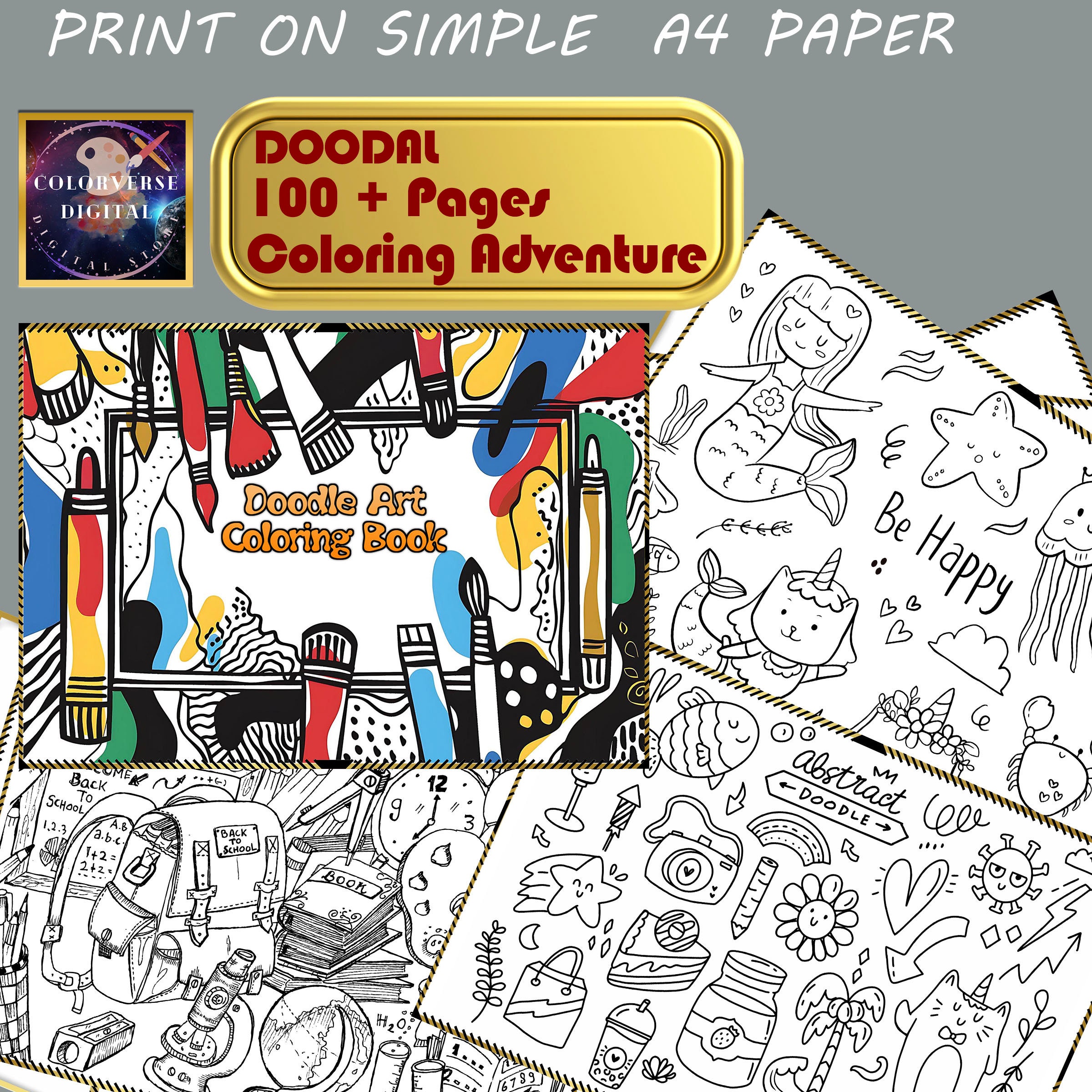 Doodle Pdf Pages Kawaii Doodles Coloring Book | 100 Grayscale Pages (A4 Printable PDF ...