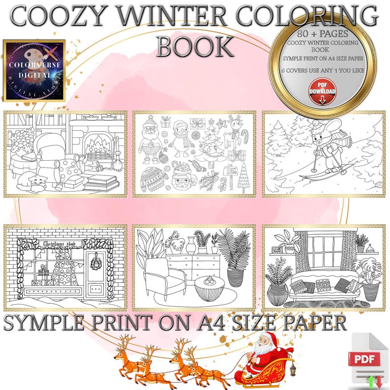 Aesthetic Coloring Book, Cozy Cold Winter Snowy Scenes Coloring Pages ...