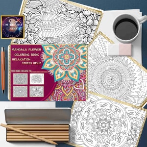 Printable Mandala Adult Coloring Book, Floral Mandala Coloring Pages,  Pdf Printable Pages, Simple Stress Relief Patterns, Art Therapy, PDF