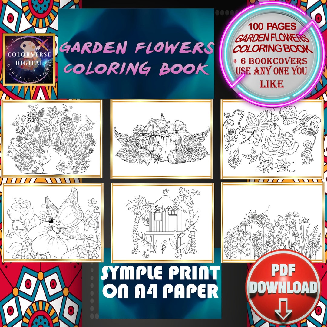 Gorgeous 100 Garden Flowers Coloring & Botanicals Coloring Book ...