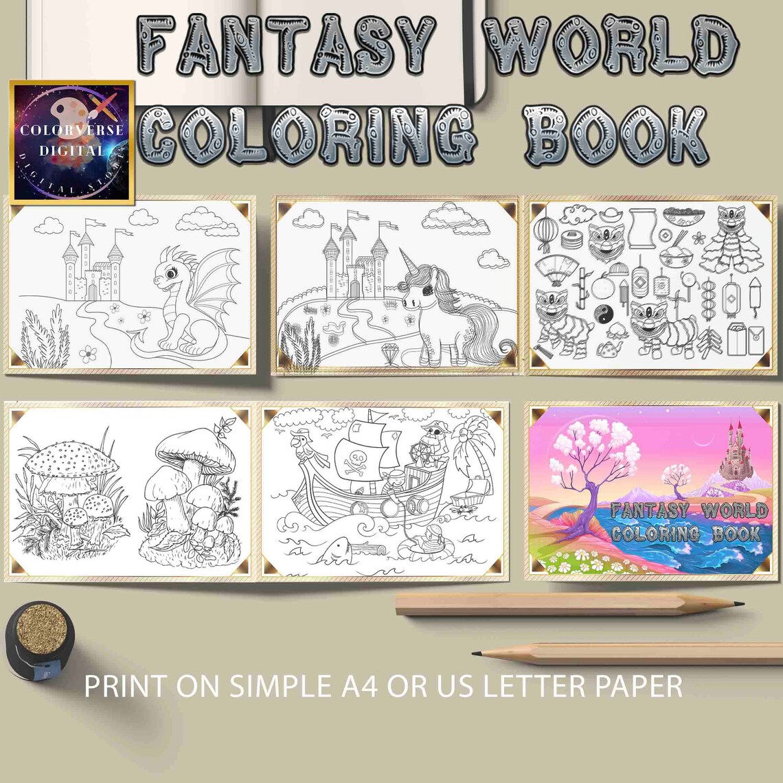 Fantasy World Coloring Printable Pages Digital Book Art - Etsy