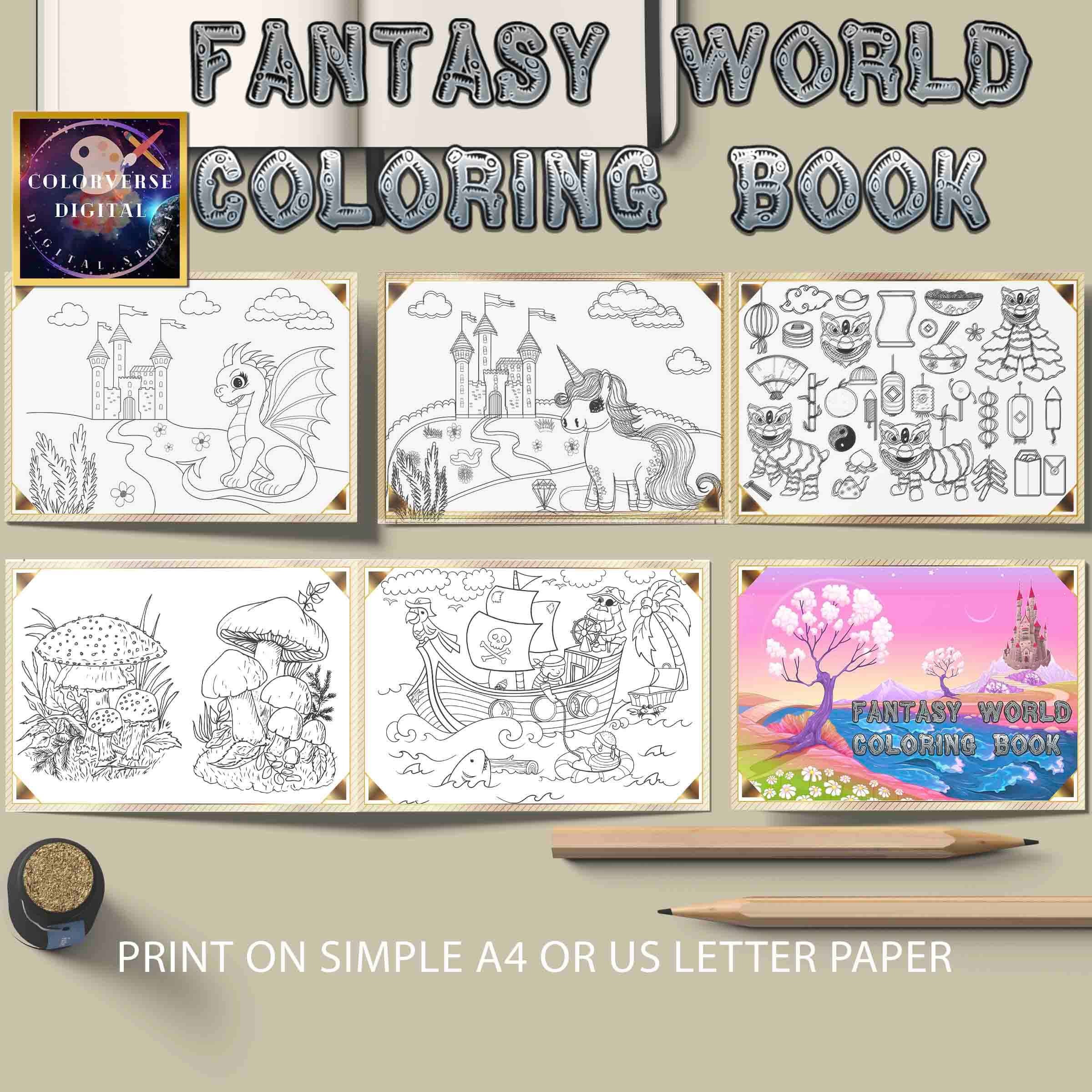 Fantasy World Coloring Printable Pages Digital Book Art - Etsy
