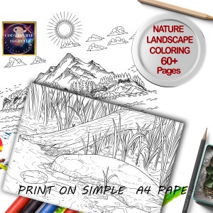 LANDSCAPE Coloring Pages NATURE Scenery  for Adults Printable Coloring Book pdf Coloring Pages Adult Coloring Book Gray Scale Printable PDF