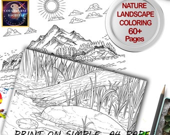 LANDSCAPE Coloring Pages NATURE Scenery  for Adults Printable Coloring Book pdf Coloring Pages Adult Coloring Book Gray Scale Printable PDF