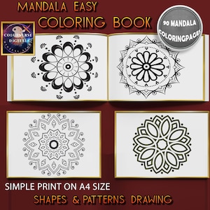 Mandala Coloring Simple Adult Fun Colouring Pages Easy Patterns Mindful Creative diy PDF Sheets Arts Crafts Activity Digital Download A4 PDF