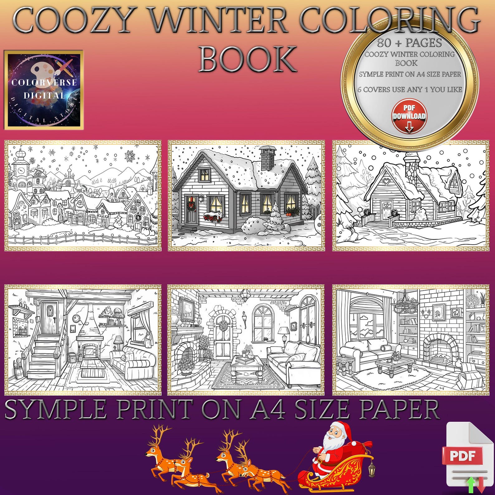 Aesthetic Coloring Book, Cozy Cold Winter Snowy Scenes Coloring Pages ...