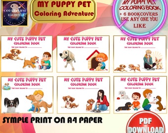 Cute Puppy Coloring Pages, Kids Printable Dog Coloring Book (Digital Files)
