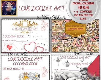 Doodles Kawaii Coloring Book Printable PDF page Download - Cute and Fun Animals, Hearts, kawaii Coloring Pages . Doodles Coloring A4 pdf