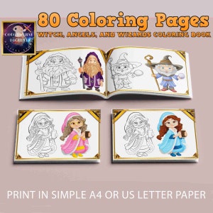 Witch ANGEL Wizard Coloring Book Printable PDF Magical, Witches Coloring Pages, Fantasy, Coloring Page Bundle for Kids Halloween Activities