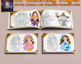 Fantasy Coloring Book, Witches, Angels, Wizards (Digital Download)