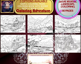 80 Landscape Coloring Pages Collection for Adults and Children's Downloadable Coloring Enjoyment, Exploration Book Adult Nature Coloring PDF