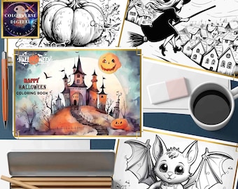 Gothic Halloween Coloring Pages | Spooky Witch & Skull Designs (Printable PDF)