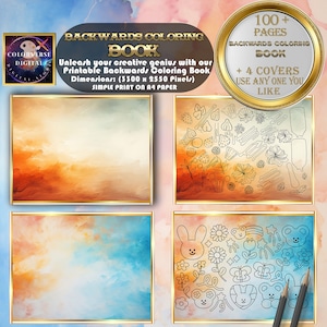 Könnte beinhalten: Ein digitaler Download eines Malbuches mit über 100 Seiten mit rückwärtsgerichteten Malvorlagen. Das Buch ist für den einfachen Druck auf A4-Papier konzipiert und enthält 4 verschiedene Cover zur Auswahl. Entfache dein kreatives Genie mit diesem druckbaren Malbuch mit rückwärtsgerichteten Malvorlagen.