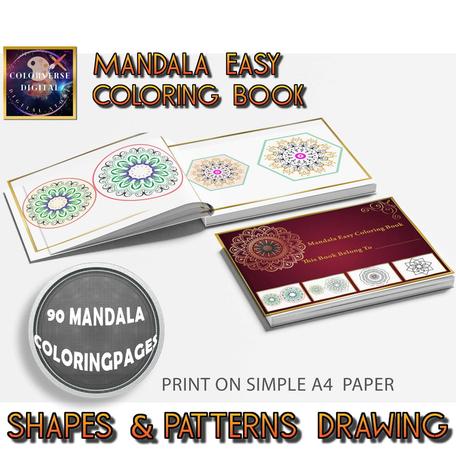 Simple Mandala Patterns.pdf 90 Mandala Coloring Pages | Simple A4 Patterns (PDF Download) - Etsy