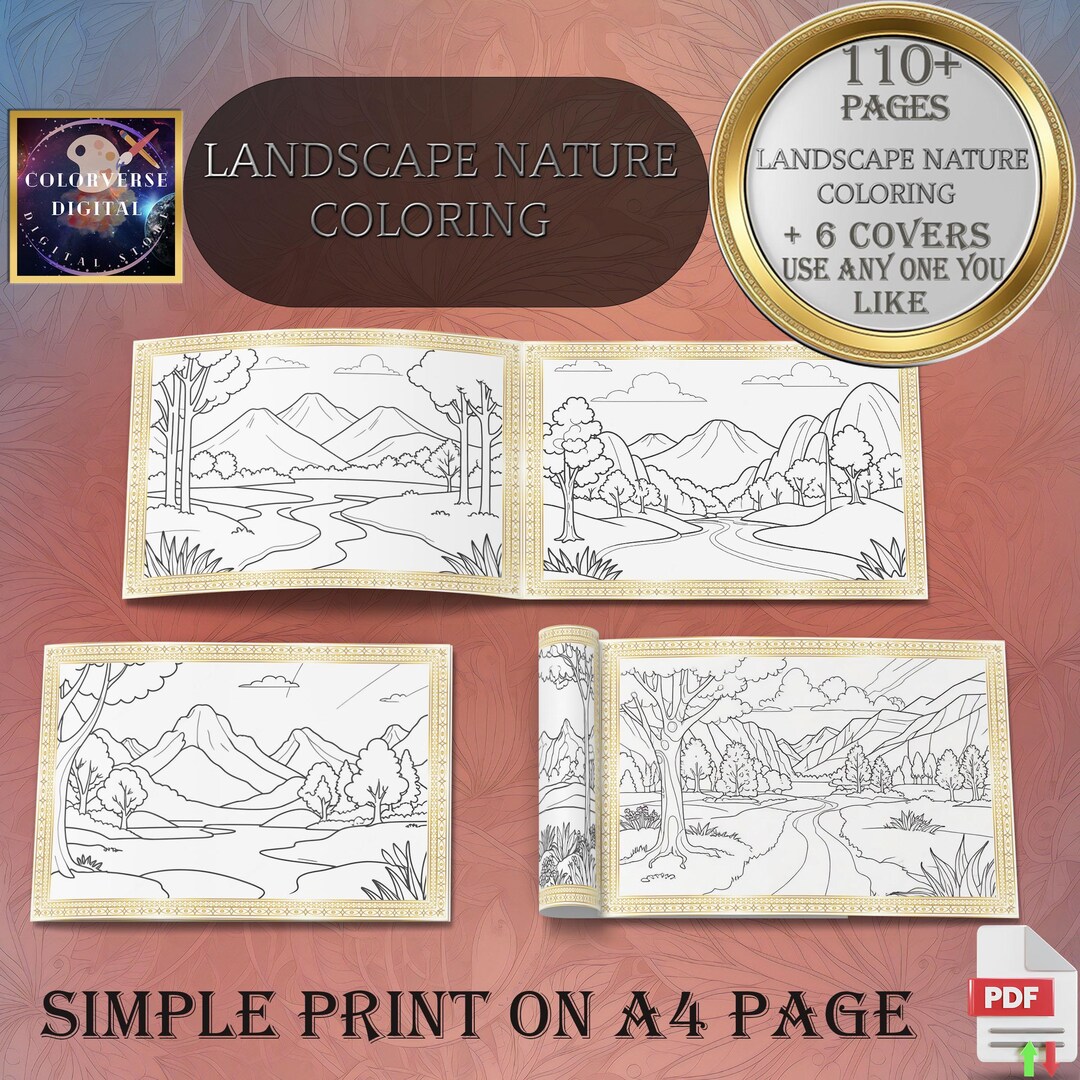 LANDSCAPE NATURE Scenery Coloring Book for Adults Printable Coloring ...