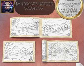 Landscape Coloring Book for Adults | 50+ Nature Scenery Pages | Relaxing Printable PDF | Mindful Art Therapy & Stress Relief