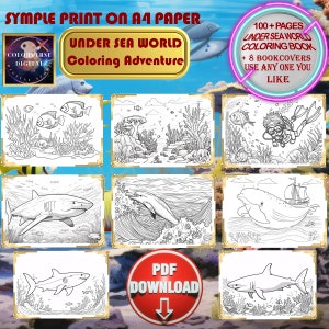 under the sea Life Coloring Book Pages - Ocean Creature Fish, Sharks, Octopus, Whale, dolphin Coloring Pages for Boys Girls Printable A4 PDF