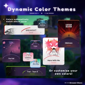 Puede incluir: Una captura de pantalla de una aplicaci&oacute;n de transmisi&oacute;n de m&uacute;sica que muestra diferentes portadas de &aacute;lbumes con temas de colores din&aacute;micos. La aplicaci&oacute;n coincide autom&aacute;ticamente el tema de color con la portada del &aacute;lbum. Las portadas de los &aacute;lbumes incluyen "The Fall", "Breakshit", "Omen", "Here With Me", "That - Tape B", "Sinkhole", "Cartoon Oblivion" y "Oblivion".