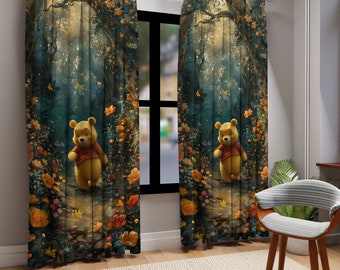 Winnie the Pooh Curtain,Woodsland Curtains,Play Room Curtains,Baby Room Curtain,Flowers Curtain,Forest Curtain,Winnie the Pooh Decor