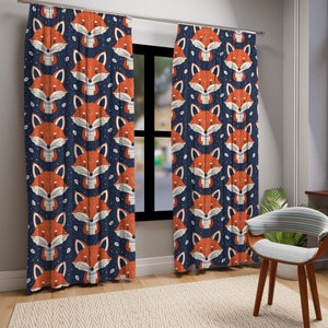 Fox Curtains,Fox Curtains Design,Fox Pattern Baby,Cute Fox Curtains,Fox Pattern,Fox Pattern Curtains,Nursery Decor,Fox Decor,Pattern Curtain zdjęcie 1