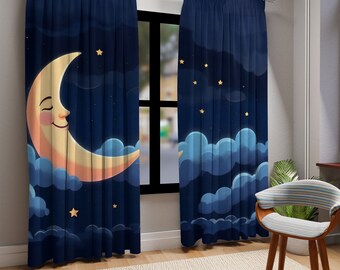 Moon Decor Curtain,Cloudy Curtain,Sky Theme Curtain,Space Theme Curtain,Starry Curtains,Moon Curtain,Kids Room Curtain,Cloudy Nursery Decor