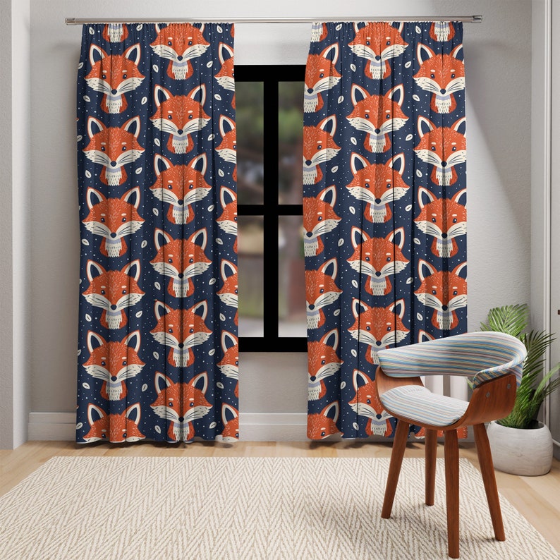 Fox Curtains,Fox Curtains Design,Fox Pattern Baby,Cute Fox Curtains,Fox Pattern,Fox Pattern Curtains,Nursery Decor,Fox Decor,Pattern Curtain zdjęcie 2