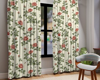 Rose Pattern Curtain,Rose Room Decor,Rose Theme Curtains,Flower Pattern Curtains,Flowers Room Decor,Elegant Curtain,Living Room Curtains,