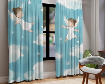 Cortinas de ángel para niños, cortinas de cuento de hadas, cortina de habitación de bebé, cortinas de ángel para niños, cortinas de hadas para niños, decoración de ángel bebé, cortinas de niña