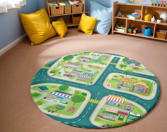 Tapis ronds de jeu pour voiture,Tapis de voiture,Cadeau sur le thème de la voiture,Tapis décoratif pour voiture,Tapis route pour pépinière,Tapis pour salle de jeux,Tapis pour chambre d'enfants,Tapis pour salle de jeux pour voiture,Tapis pour aire de jeux