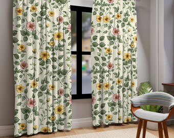 Cortinas de patrón de flores, cortinas naturales, cortinas de flores, cortinas de hojas, cortinas elegantes, cortinas elegantes, cortinas de sala de estar, decoración de la habitación de flores