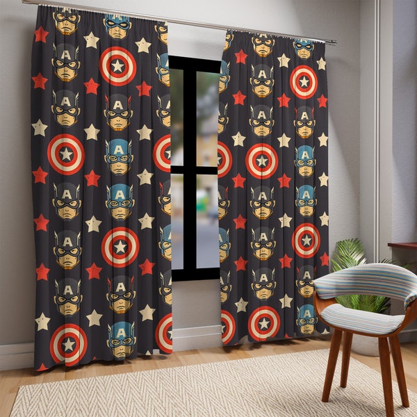 Superhero Theme Curtain,Captain America Curtain,Avenger Curtain,Avenger Pattern Curtain,Marvel Curtain,Superhero Room Decor,Playroom Curtain