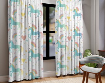 Unicorns Pattern Curtains,Rainbow Curtains,Magical Room Decor,Heart Decor Curains,Baby Room Curtains,Unicorn Curtains,Dreamy Curtains